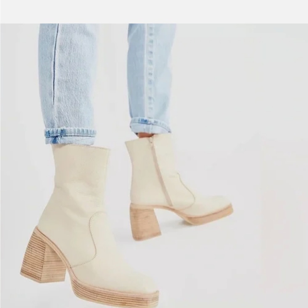 Free People Ruby Cream Heeled Ankle Boots
